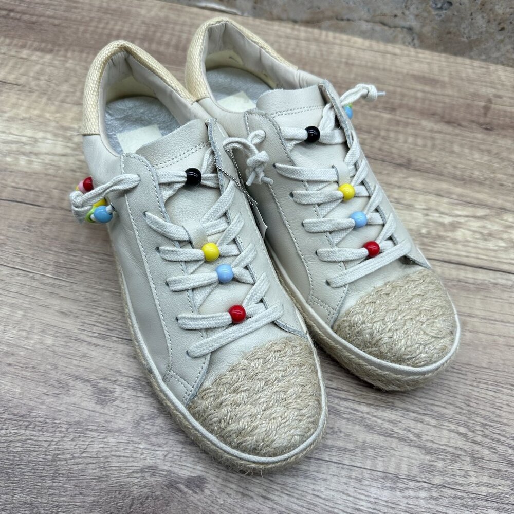 Dolce Vita Sneakers Women's Size 7.5 Cream Leather Zoe Pride Espadrille Beads